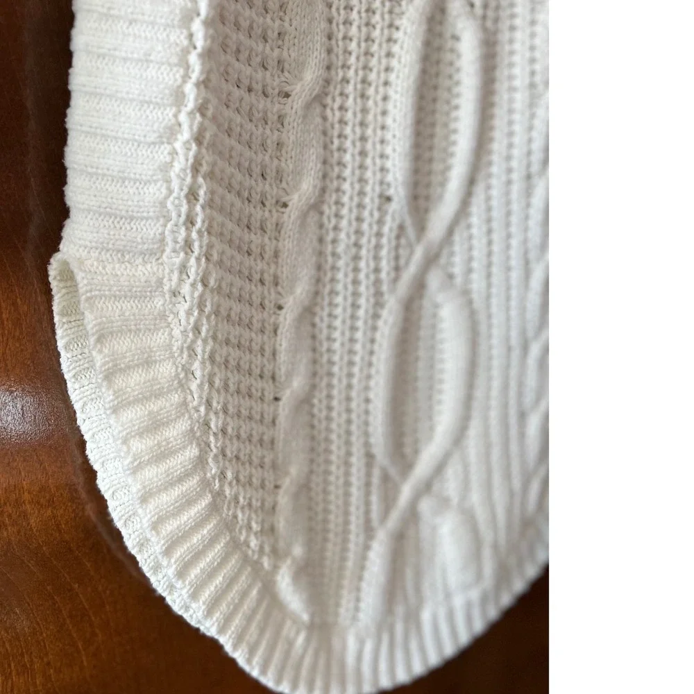 Express White Cable Knit Cowl Neck Oversized‎ Sweater High Low Hem Small S/P EUC